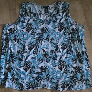 Women's Sleeveless Top - Blue and Black Pattern